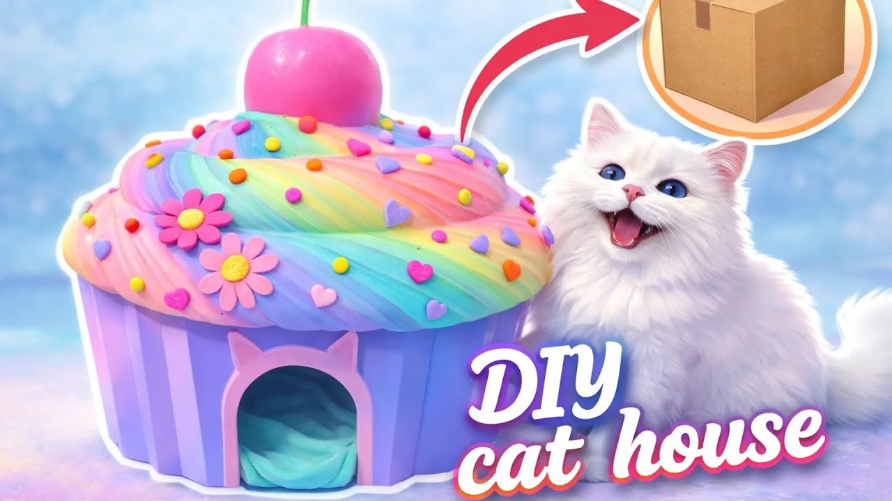 DIY Cat House from Cardboard | I Made a Cat Cake House 🍰🐱