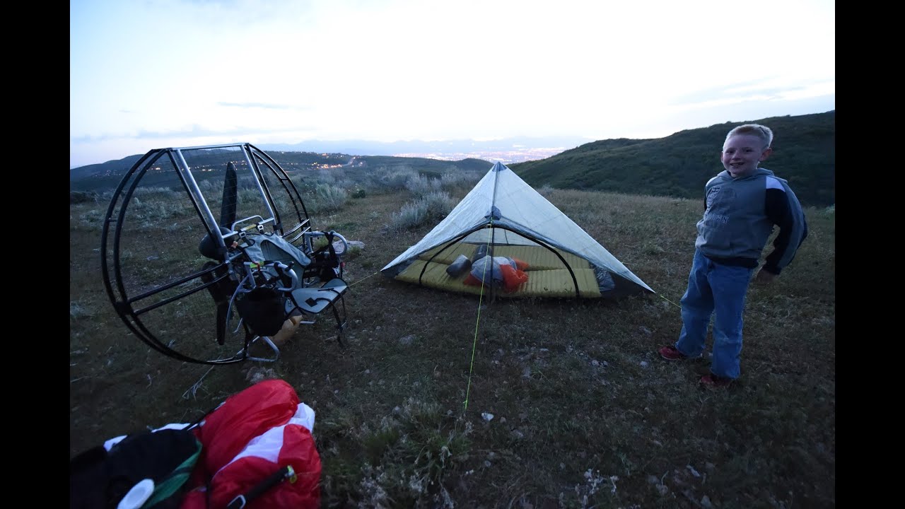 Paramotor World's First!!! Powered Paragliding Tandem Father Son Fly Camping Expedition Fun!!!