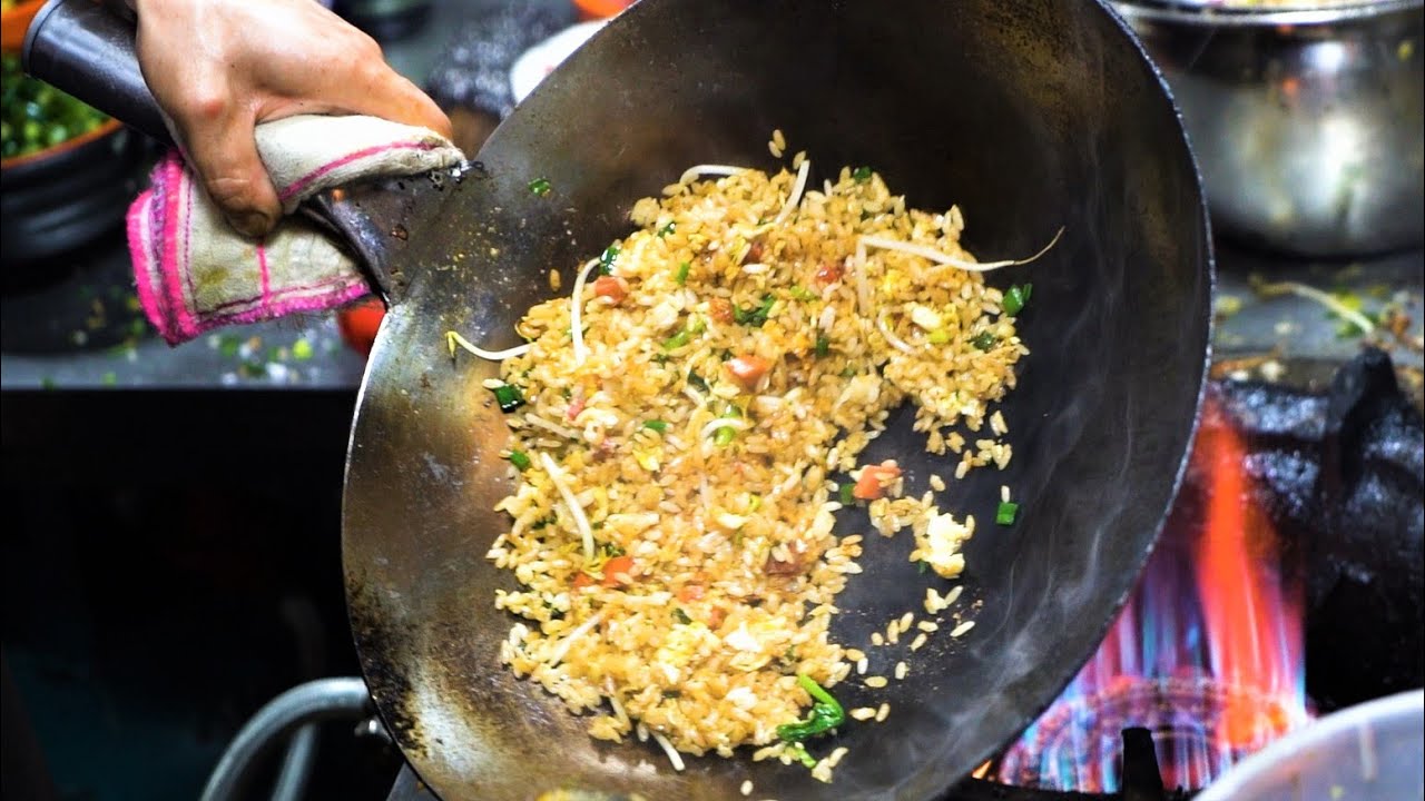 Chinese Street Food - Fried Rice with egg,chinese hambuger at Night market food stalls