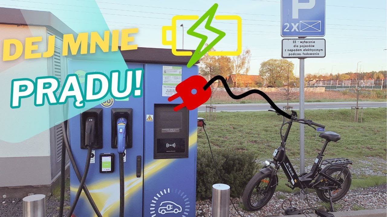 Ładuję rower elektryczny z publicznej ładowarki dla samochodów elektrycznych na Lidlu