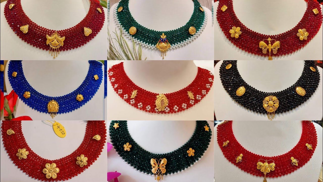 Gold crystal necklace set//Crystal necklace designs//Light weight crystal necklace
