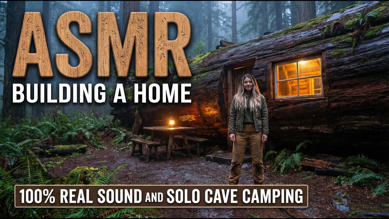 Building a house in the forest (ASMR) - A Woman Builds a Tree-Hollow Tiny Home