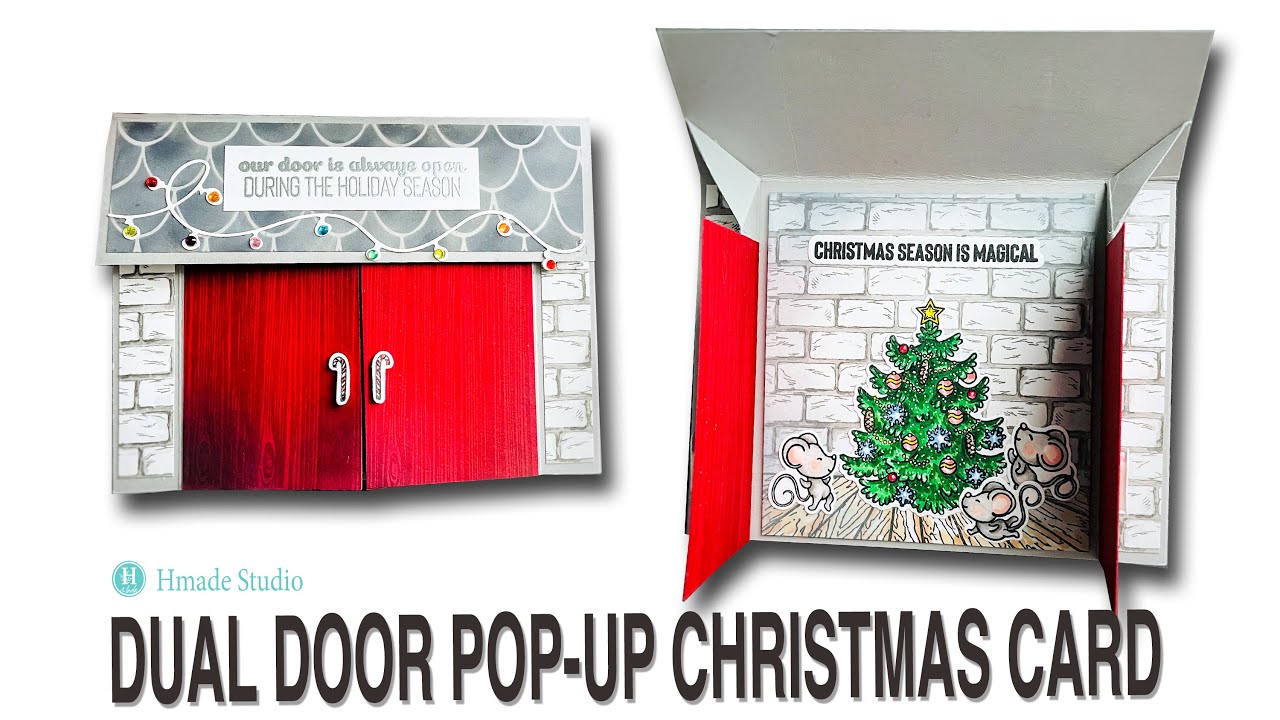 Dual Door Pop-up Christmas Card- PFS Rockin' Around Christmas Tree Stamp