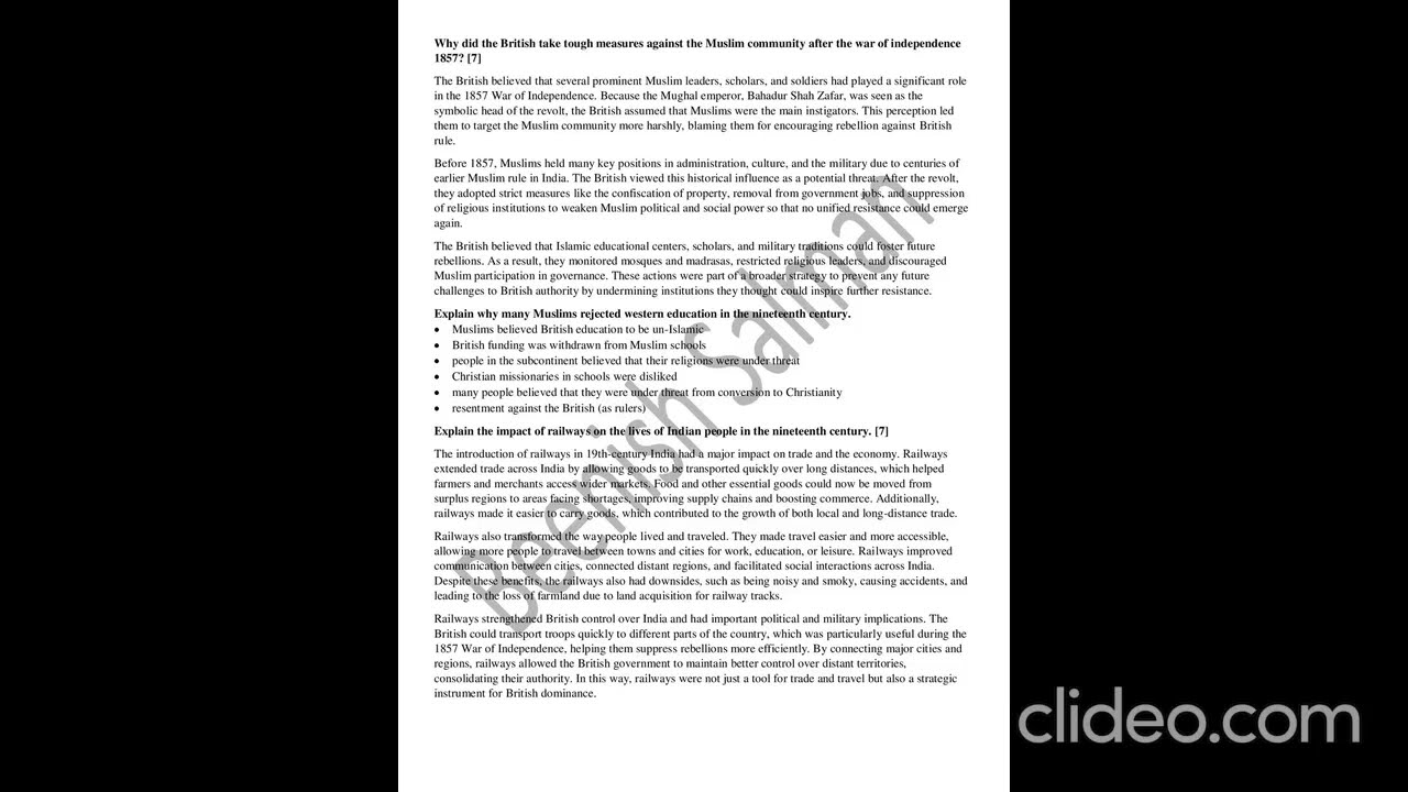 War of Independence Unit 3 | Cambridge Pakistan Studies Notes