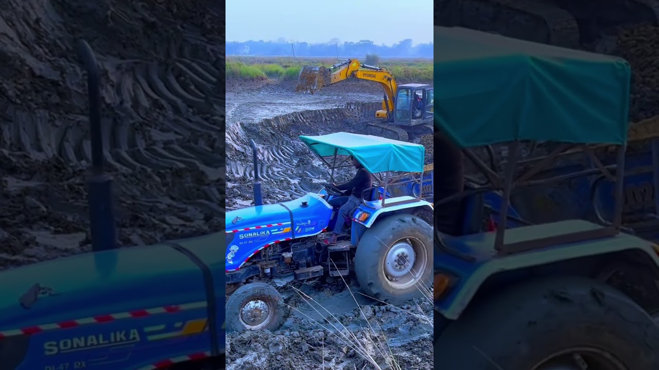 Excavator Loading Mud In Tractor #sonalika47rx #excavatorvideos