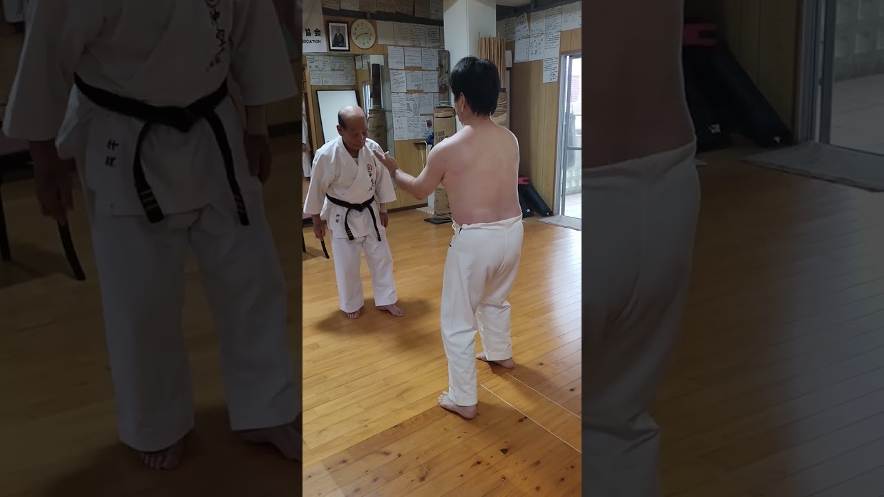 Sanchin kata Tatsuhide Miyazato 7 dan / Sensei Nakahodo Tsutomu 10 dan Uechi ryu karate 91 years old