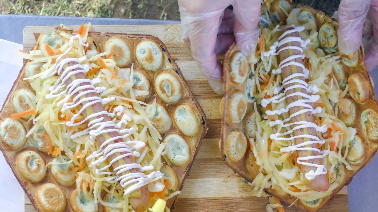 Sweet and Salty Bubble Waffle. Street Food in Minsk, Belarus