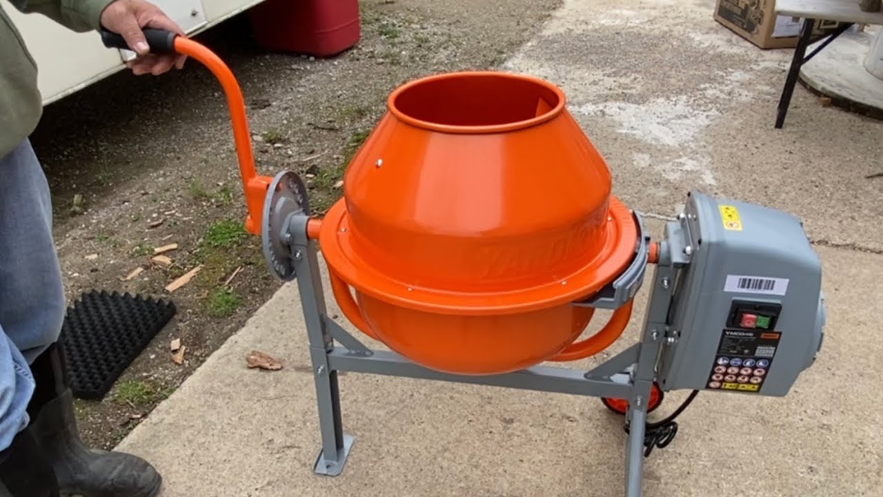 Yardmax 1.6 cuft. Electric Concrete mixer from Home Depot full assembly