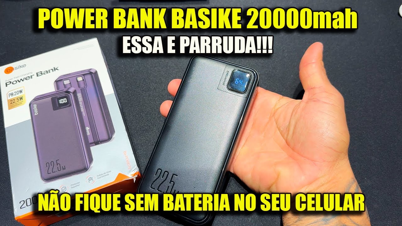 Carregador portátil power bank 20000mah da Basike, serve pra iPhone, notebook e outros celulares