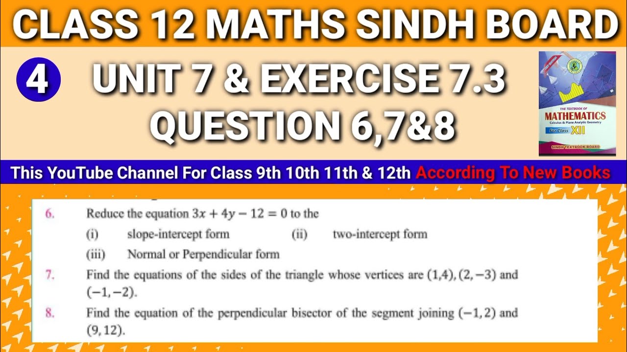2nd year Maths New Book Sindh Board Unit 7 Exercise 7.3 Question 6,7&8 • Class 12 Math New Book