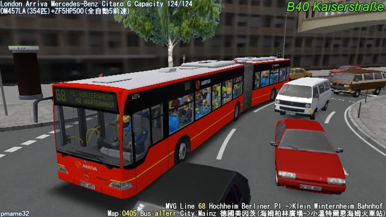 Omsi 2 tour (554) 德國 Mainz MVG 68 Hochheim Berliner - Klein Winternheim @ Mercedes-Benz Citaro G