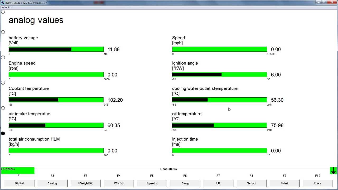 BMW 520i E39 M54B22 jazda INPA live data