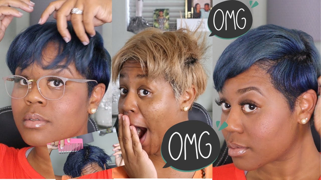 SILK PRESS ON SHORT Blue Transitioning Hair.