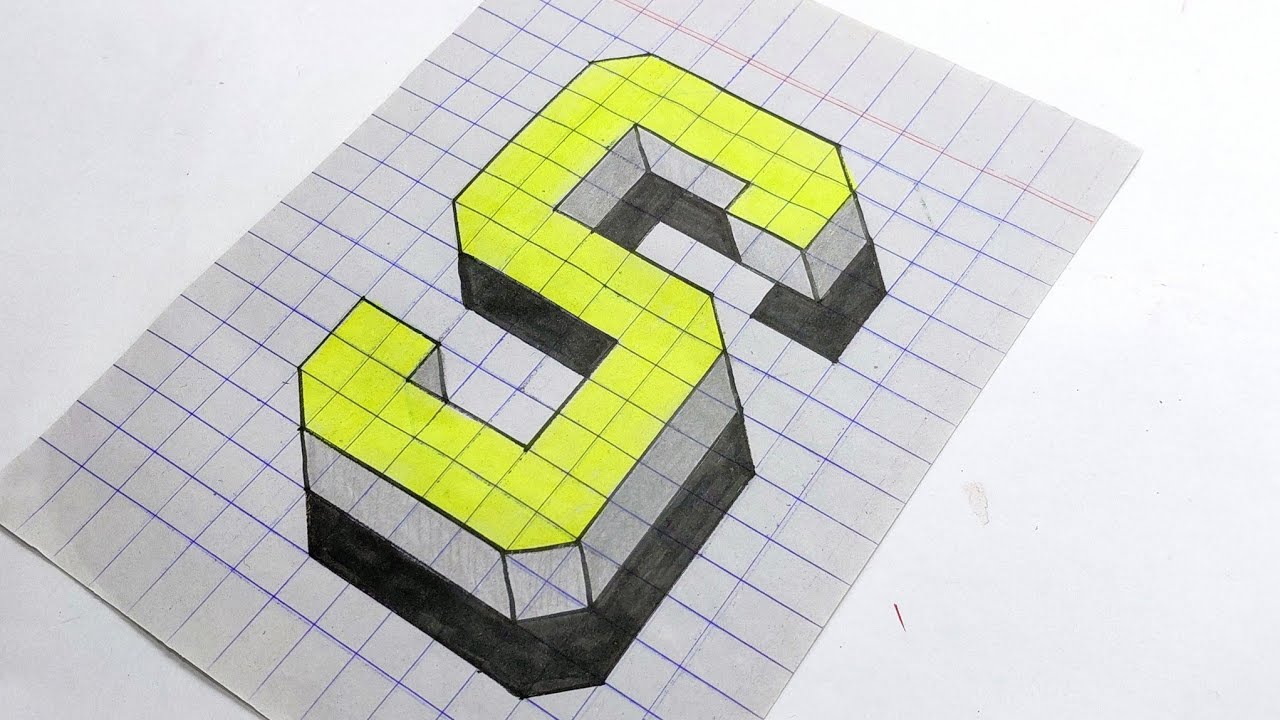😎How to draw letter S 3D || Easy drawing grid paper 😍