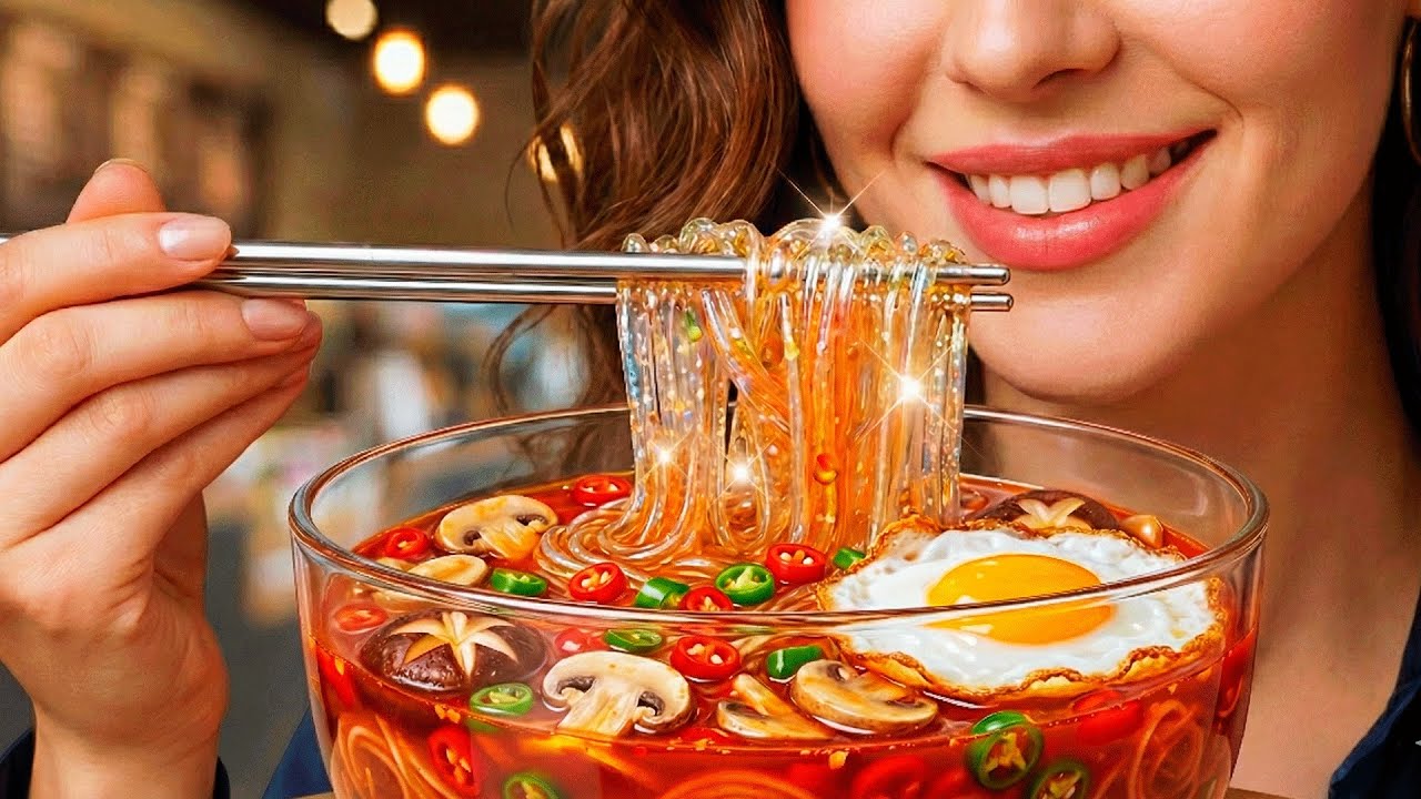 ASMR - Preparando Macarrão com ingredientes de vidro -Makin Veggie Ramen Bowl with Glass Ingredients