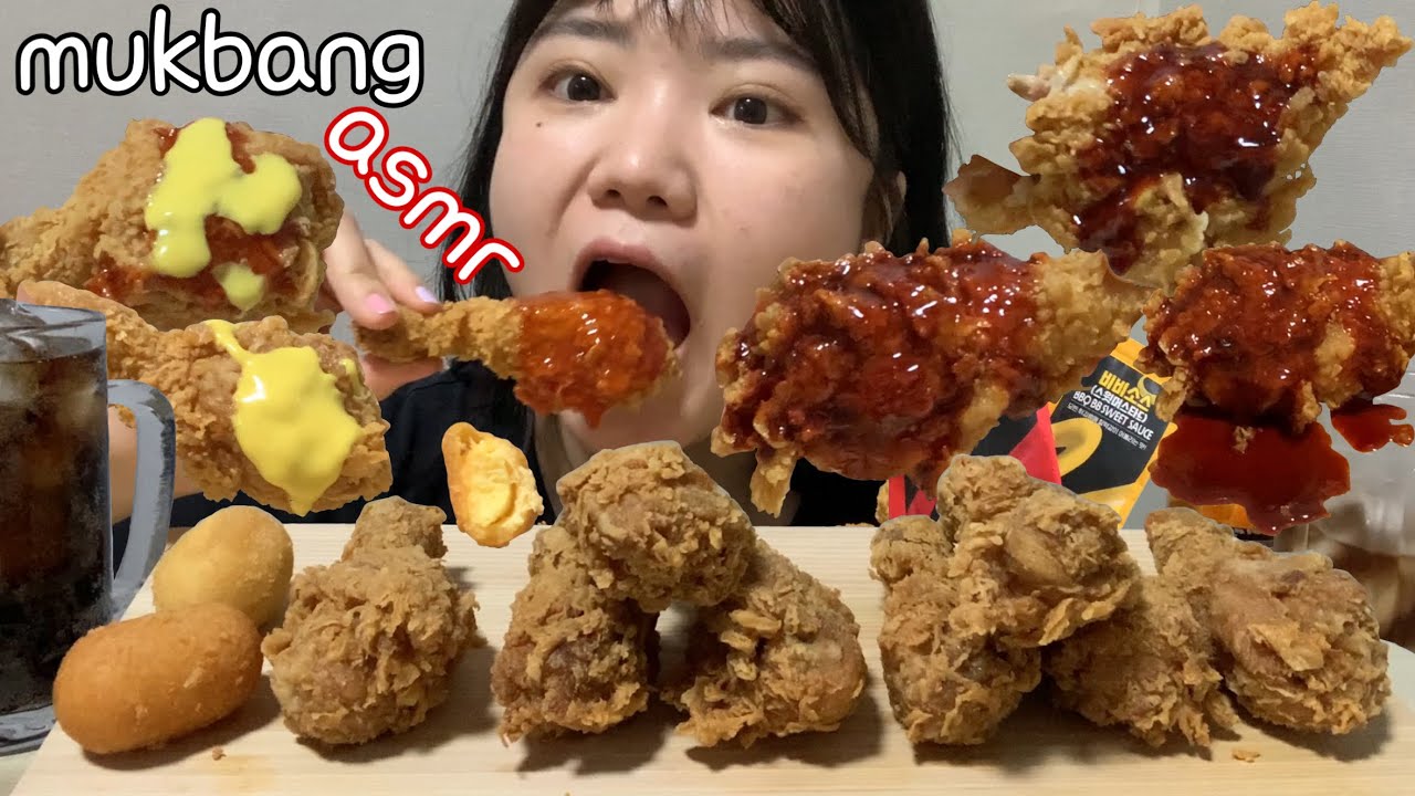 SUB) 바삭한 asmr BBQ 황금올리브치킨 닭다리 발굴하기(ft.불닭소스, 치즈볼) Fride Chicken Mukbang