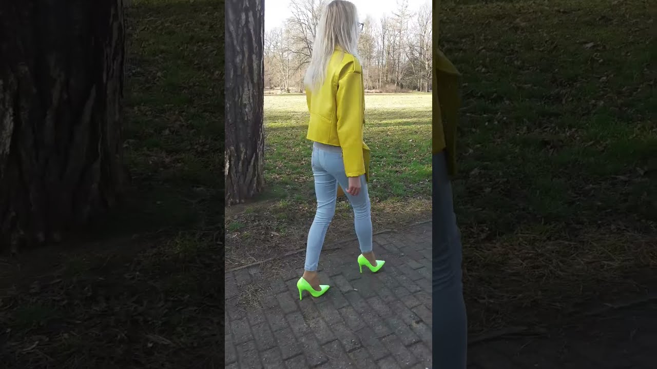 Crossdresser  walk in the park in high heels