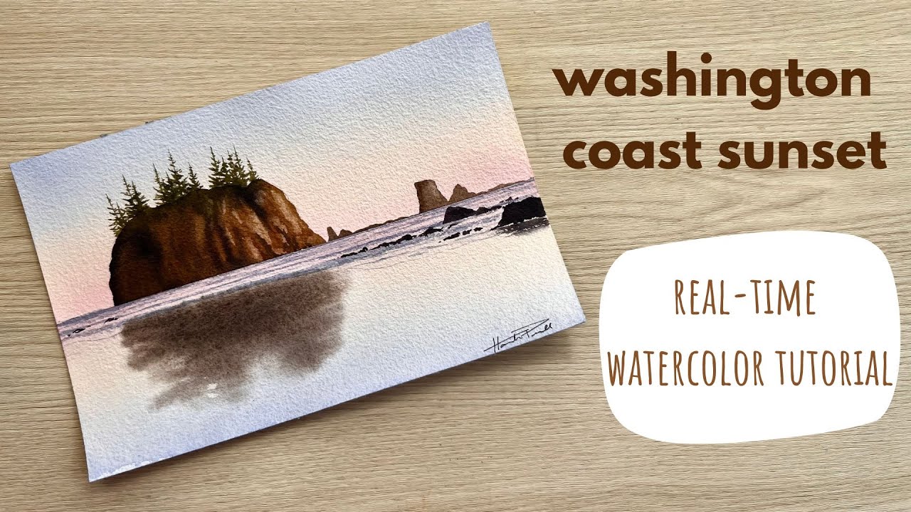Paint a coastal watercolor sunset with me | step-by-step watercolor landscape tutorial