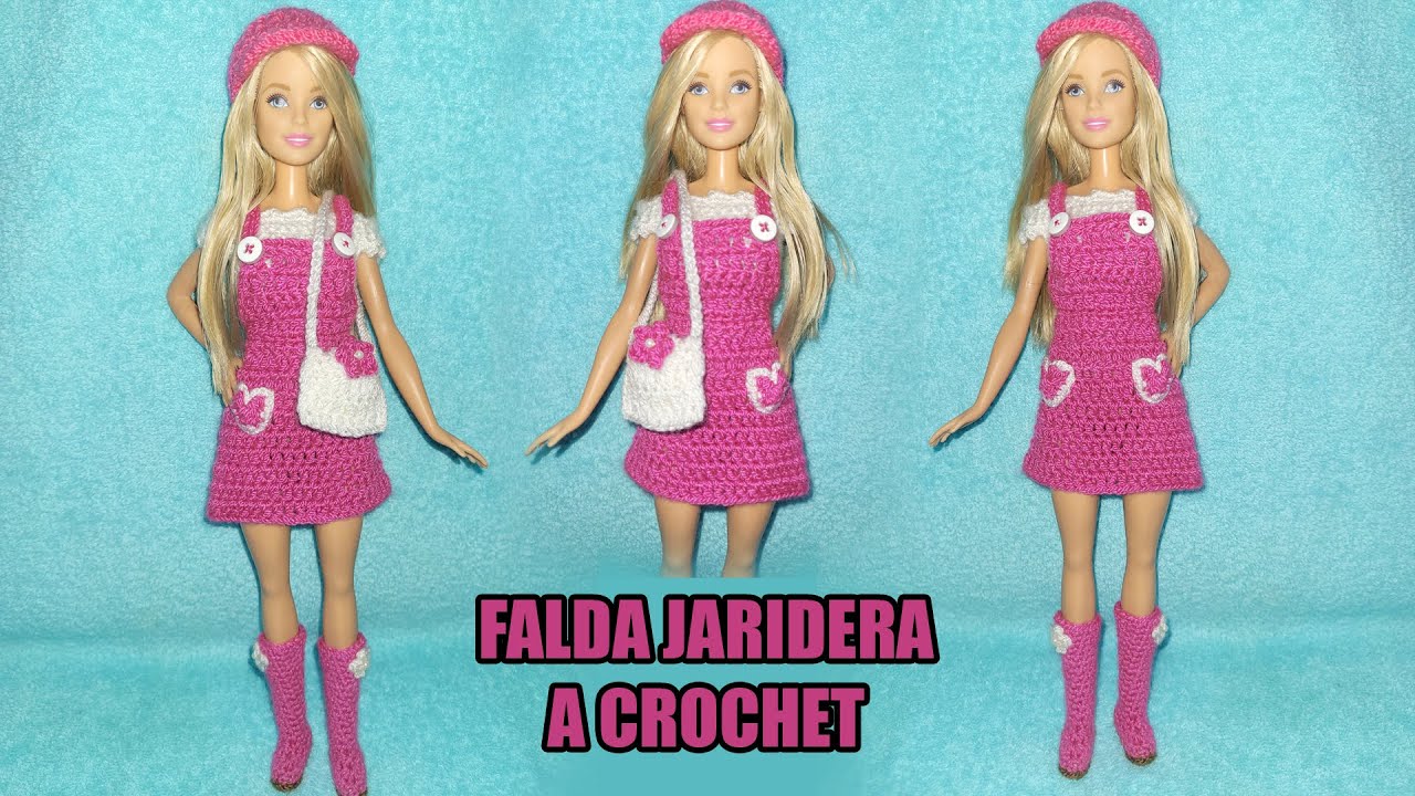 FALDA JARDINERA Y CARTERA TEJIDO A CROCHET PARA BARBIE || PASO A PASO
