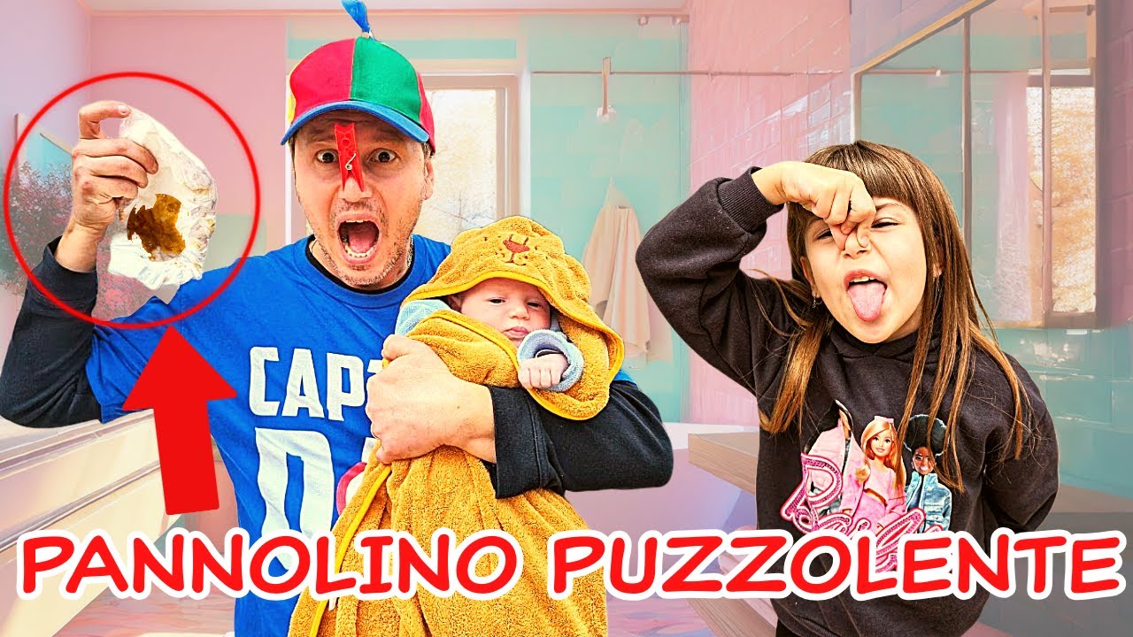 CAPITAN DAD E AURORA CAMBIANO IL PANNOLINO SPORCO DI CACCA DEL PICCOLO MATTIA, CHE DISASTRO!