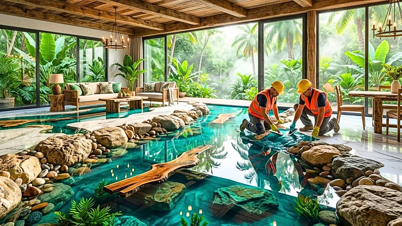 Top 7 Hidden Jungle Lagoon Epoxy Floors Featuring Deep Teal Water with Realistic Rock Edges