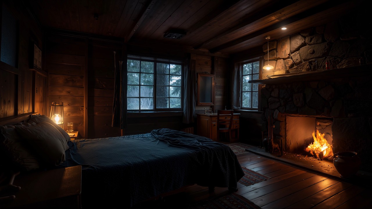 Heavy Rain & Fireplace Sounds 🔥 Calming Night Ambience to Fall Asleep and Stay Asleep
