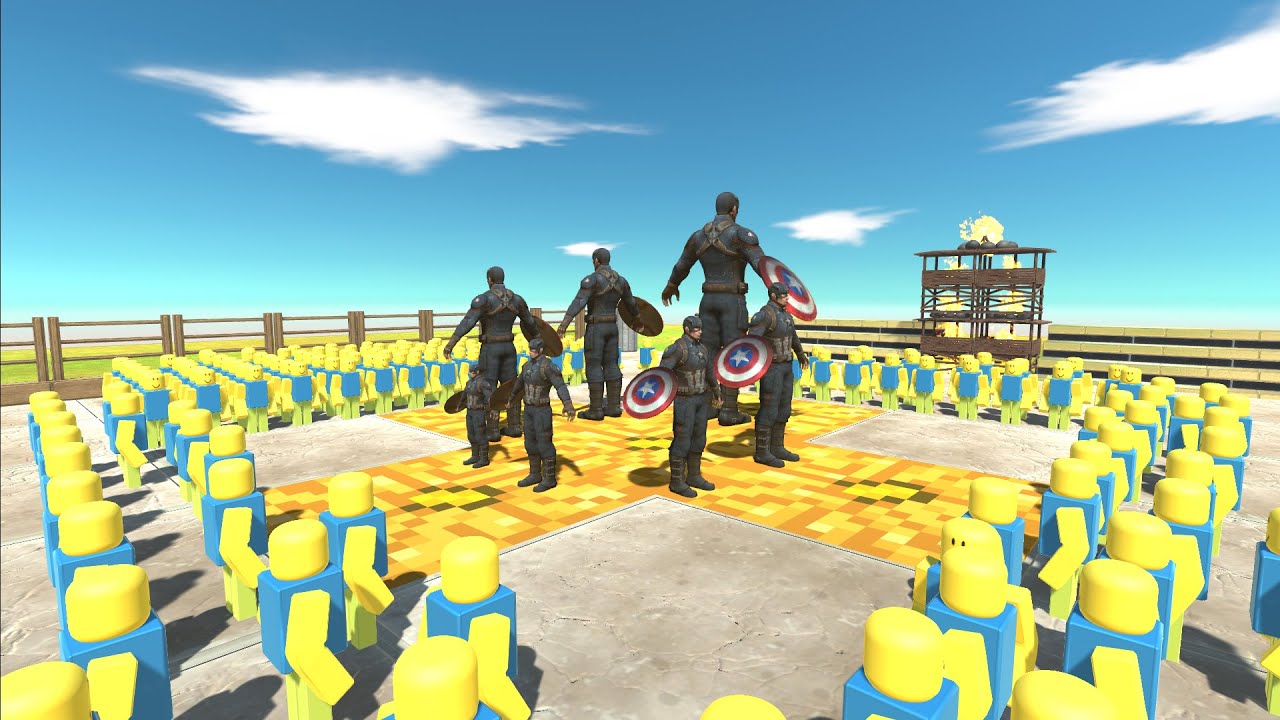 100 Noobman Army vs Evolved Captain America Level Up   Animal Battle Revolt Simulator