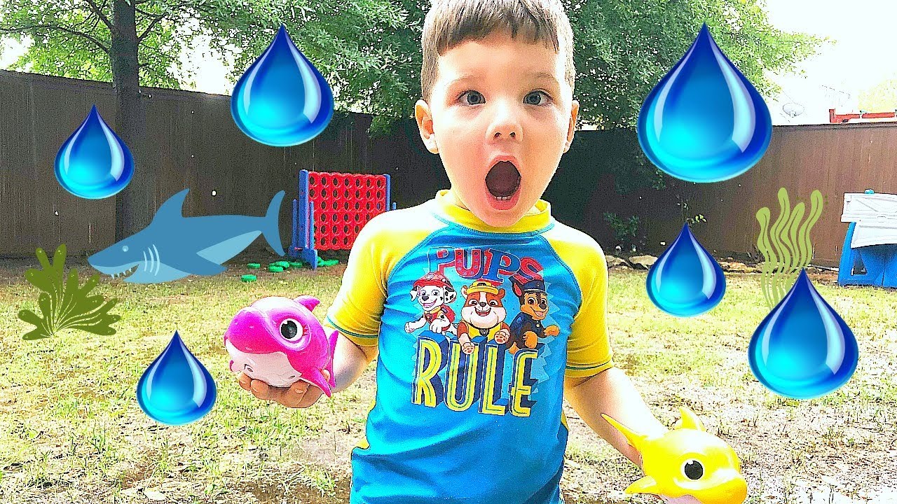 Rainy Day Fun For Kids Play Outside! Caleb & Mommy Play in The Rain with Baby Shark Toys!