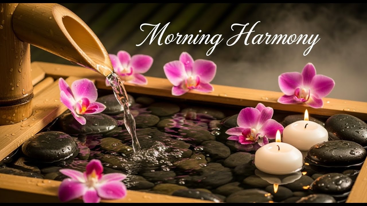 Calming Zen Forest Reflection Bamboo Fountain and Candle Glow for Healing Sleep Meditation Calm