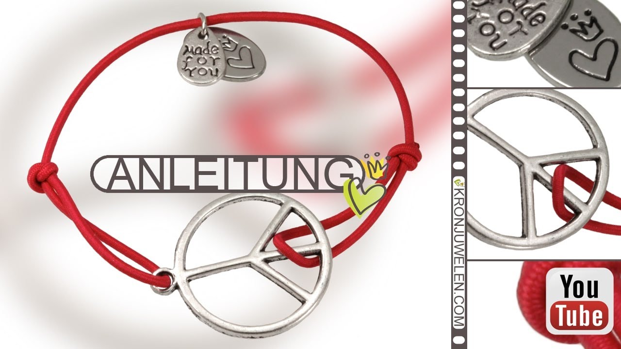 Video-Bastelanleitung für ein Schiebeknoten Peace-Armband von kronjuwelen.com