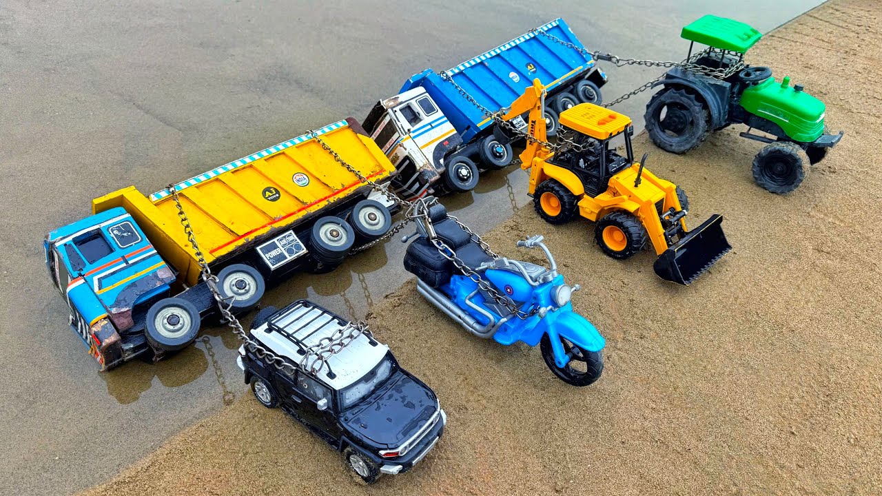 BharatBenz Truck Tata Tipper Riverside Accident Pulling Out Car Bike Jcb3dx Tractor | Jcb Cartoon