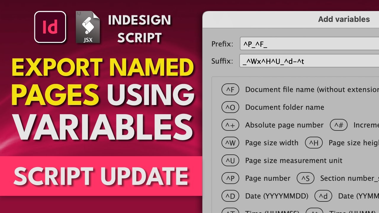 Экспорт именованных страниц в InDesign с использованием переменных