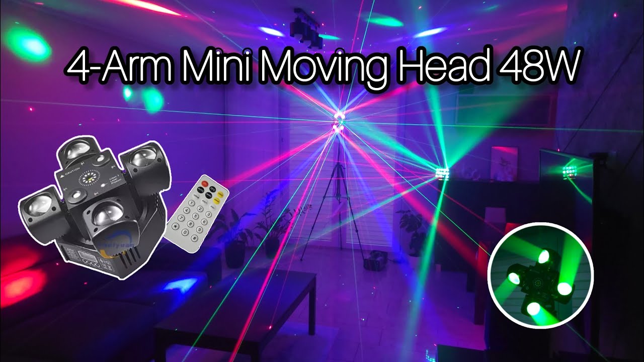 4-arm mini moving head 48w Disco Lights Cabezas LED DMX Beam Strobe Effect RGBW Party Night Club.