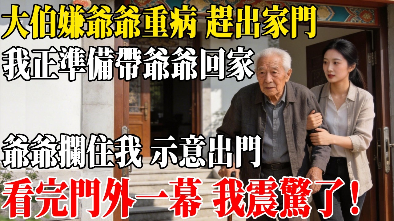 大伯嫌爺爺重病 趕出家門，我正準備帶爺爺回家，爺爺攔住我示意出門，看完門外一幕 我震驚了！#民間故事 #人間故事會