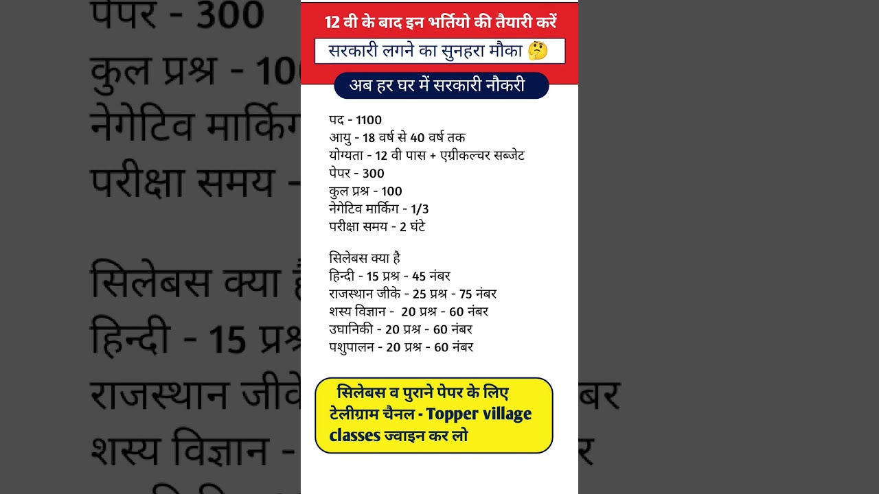 राजस्थान कृषि पर्यवेक्षक भर्ती 2025 |  Agriculture Supervisor  syllabus New Vacancy 2025 #shortvideo
