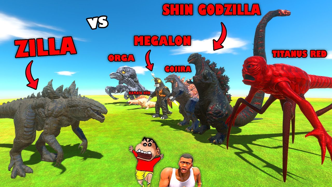 ZILLA vs SHIN GODZILLA, MEGALON, ORGA, GOJIRA, KAMATA KUN, TITANUS RED in Animal Revolt Battle Sim