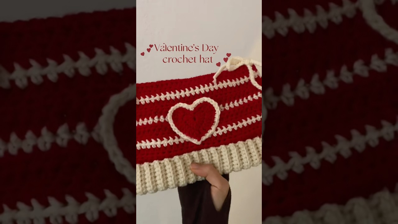 valentine&rsquo;s day crochet cat beanie!! #crochet #valentine #catbeanie #crochetinspo