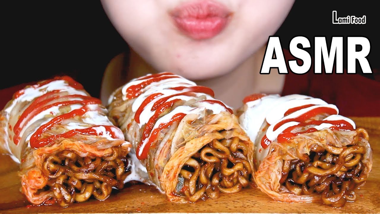ASMR KIMCHI WRAPPED BLACK BEAN NOODLES EATING SOUNDS  | 짜장라면김치쌈 | 咀嚼音 | キムチチャジャン食べる