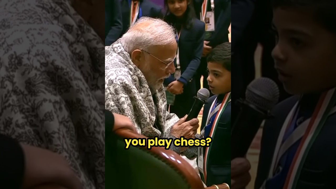 PM Narendra Modi talks with Anish Sarkar, World's youngest FIDE rated player Bal puraskar #chess
