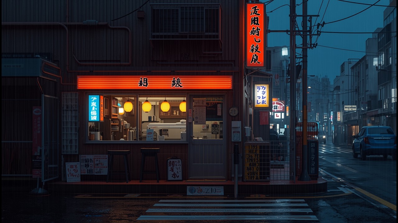 Rainy Neon Cafe Japan – Chill Lofi Beats for Focus & Sleep