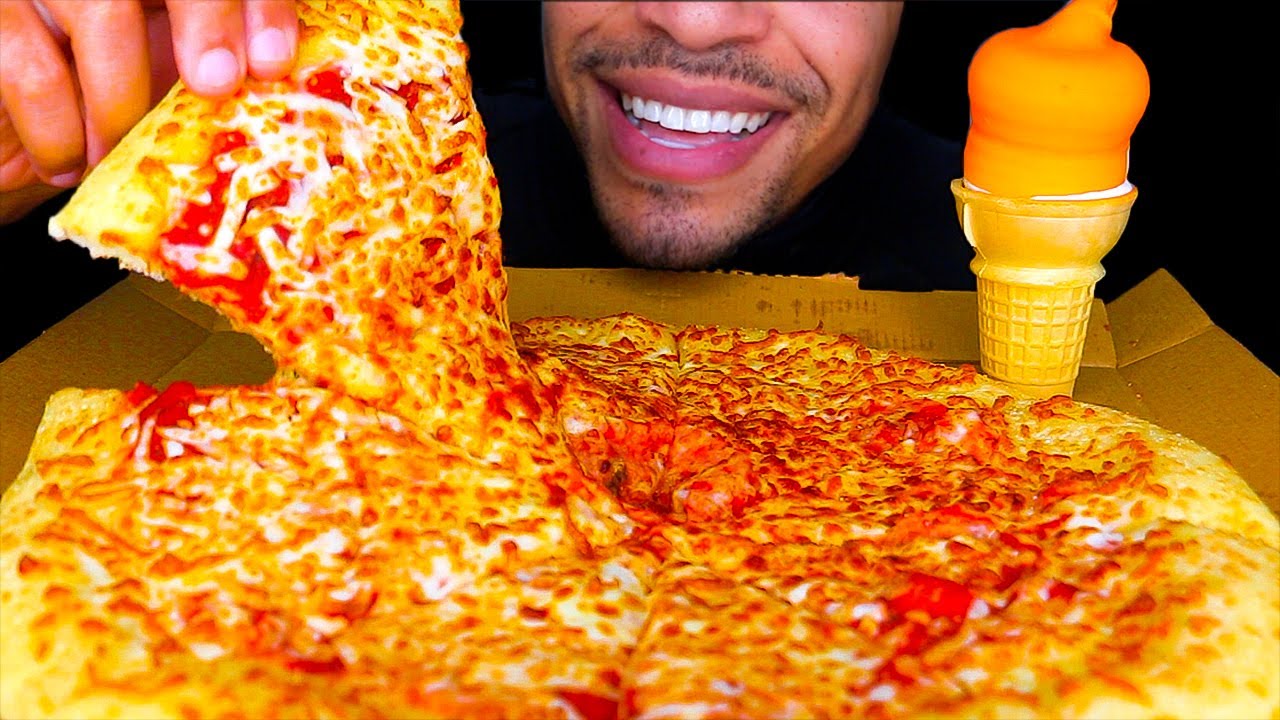 ASMR | LITTLE CAESARS CHEESE PIZZA MUKBANG | ICE CREAM CONE DIPPED | EATING SHOW MOUTH SOUNDS