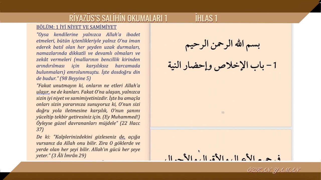 RİYAZÜS SALİHİN OKUMALARI 1 | İHLAS 1