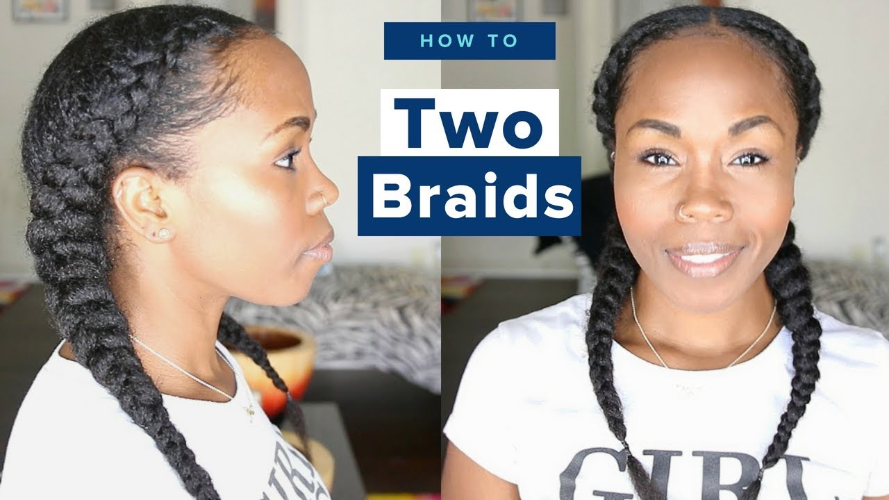 How To | EASY Two Braids Tutorial With Clip In Natural Hair Extensions | HERGIVENHAIR  Hair Review