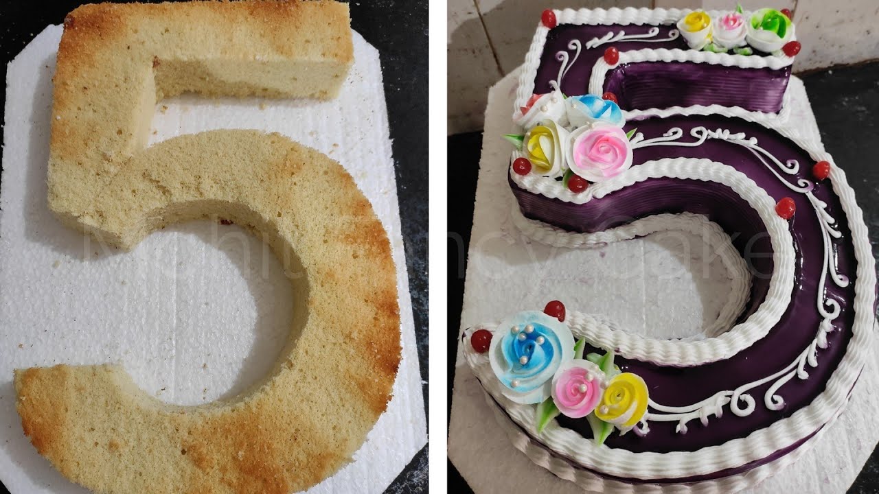 5 Number Blueberry Cake Design || How To Five Number Cake Cutting
