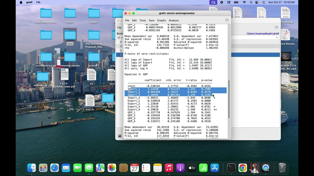 Vector Autoregression (VAR) estimation using Gretl.