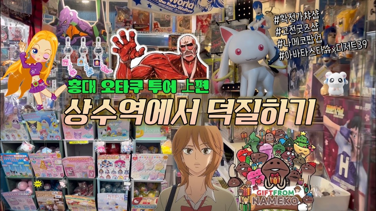 홍대 오타쿠 투어 上편: 상수역에서 덕질하기 | 확정가챠샵 레인몰, 고전 굿즈샵 푸숍, 나메코 팝업 재방문, 아바타스타슈x디저트39, 동물의 숲 굿즈, 메이드 카페, 집사 카페