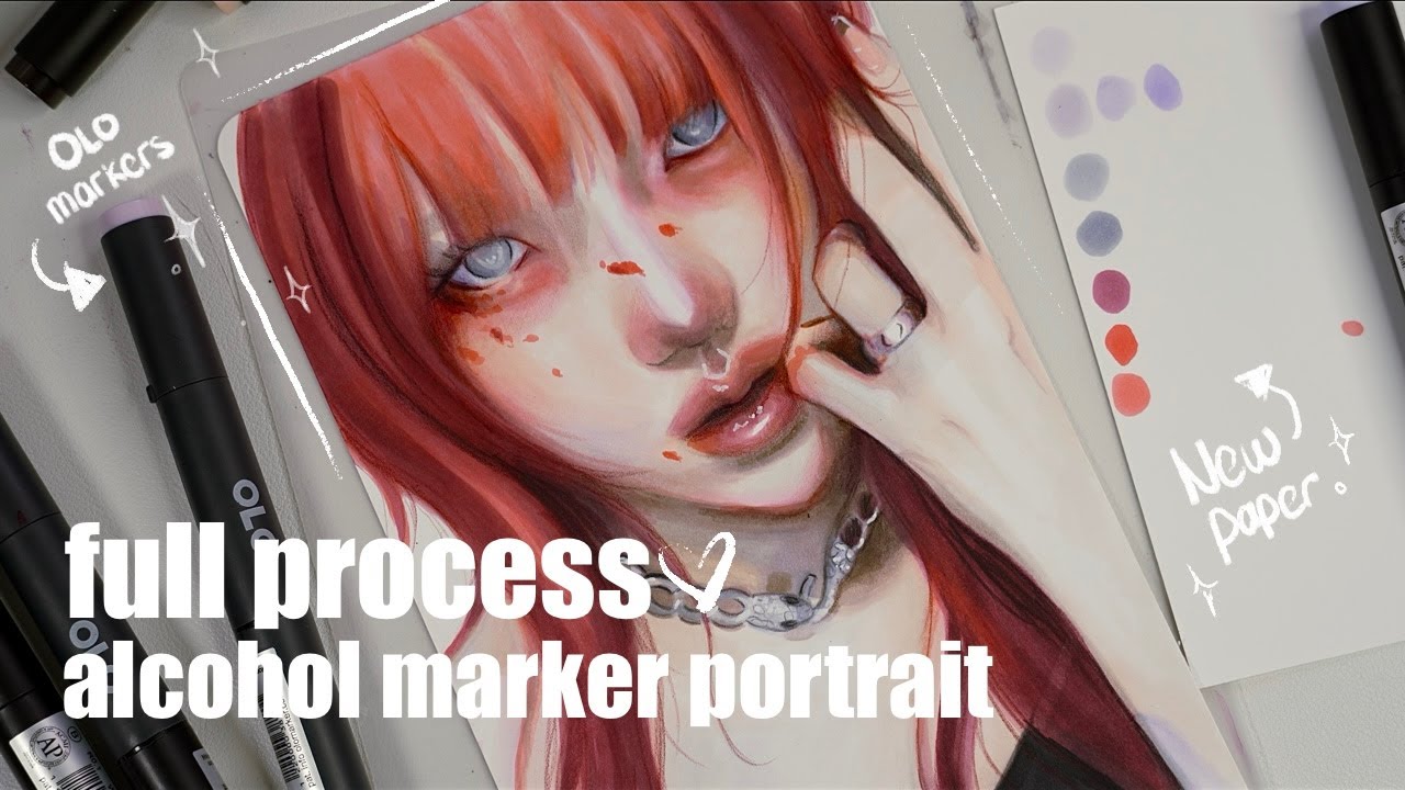 full process alcohol marker portrait [olo markers] testing new paper, blending tips, colors used etc