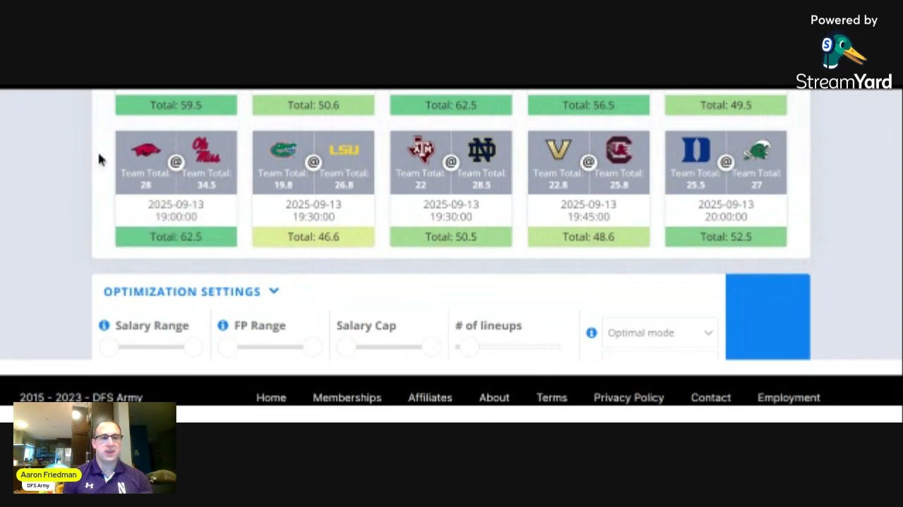 DRAFTKINGS and FANDUEL CFB |  DFS | CFB WEEK THREE SATURDAY SLATE FOOTBALL | 9/13/2025