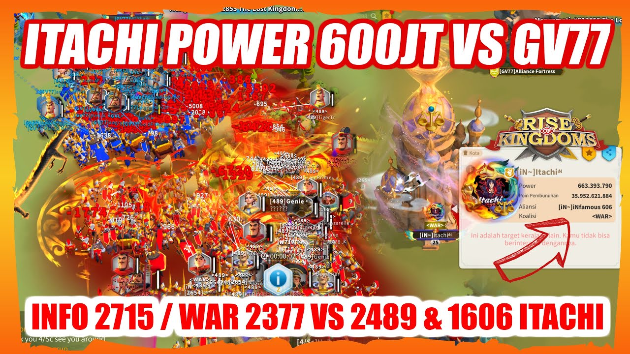 ITACHI POWER 600 JUTA VS GV77 WAR KVK BRITANIA RISE OF KINGDOMS !!