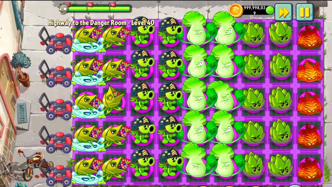 Plants Vs zombies 2 Max Level Gatling Pea+Corn Fetti Popper+Bonk Choy+Power Vine Vs All Zombies 